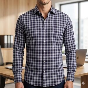 Ledbury‎ Dress Shirt Mens 15 Blue Plaid Slim Fit Long Sleeve Button Up Business